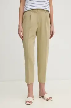 Sisley pantaloni femei, culoarea verde, drept, high waist imagine