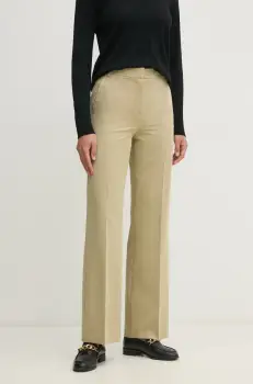 Sisley pantaloni femei, culoarea verde, drept, high waist imagine