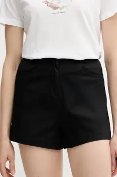 Sisley pantaloni scurti culoarea negru, uni, high waist, 4ED4L901N imagine