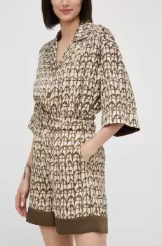 Sisley pantaloni scurti femei, culoarea verde, modelator, high waist imagine