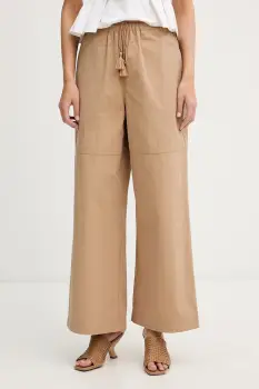 Sisley pantaloni wide leg pentru femei, cu bumbac imagine