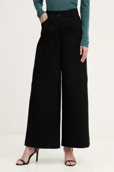 Sisley pantaloni wide leg pentru femei, din bumbac cu elastan imagine