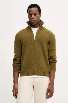 Sisley pulover din amestec de lana culoarea verde, cu guler, 1PJXS200Y imagine