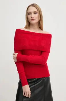 Sisley pulover din amestec de lana femei, culoarea rosu, light, cu guler, 1026M201Z imagine