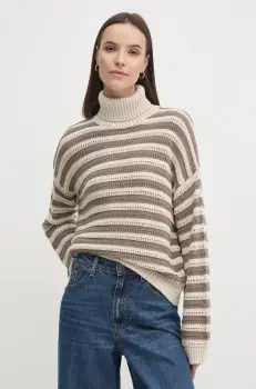 Sisley pulover femei, culoarea bej, cu guler, 1441L2020 imagine