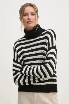 Sisley pulover femei, culoarea negru, cu guler, 1441L2020 imagine