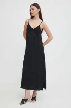 Sisley rochie culoarea negru, maxi, drept imagine
