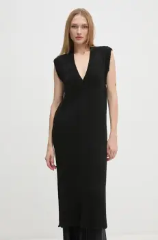 Sisley rochie din amestec de lana culoarea negru, midi, drept, 1276MV00T imagine