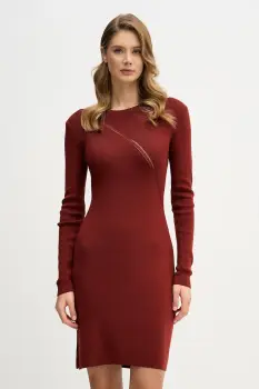 Sisley rochie din lana culoarea bordo, midi, evazati, 1QNQLV011 imagine