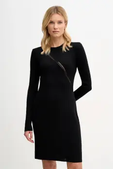 Sisley rochie din lana culoarea negru, midi, evazati, 1QNQLV011 imagine