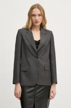 Sisley sacou din lana culoarea gri, un singur rand de nasturi, cu imprimeu, 2C3DLW02J imagine