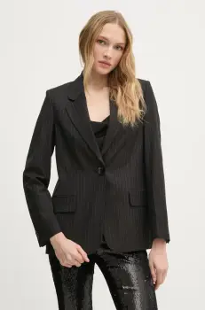 Sisley sacou din lana culoarea negru, un singur rand de nasturi, cu imprimeu, 2C3DLW02J imagine