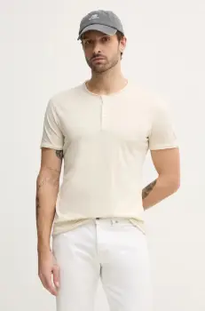 Sisley tricou din bumbac barbati, culoarea bej, neted, 3WF0S1009 imagine