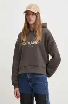 Sixth June bluza femei, culoarea gri, cu gluga, cu imprimeu, 34074 imagine