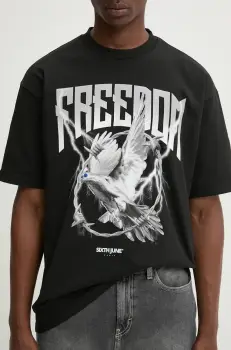 Sixth June tricou din bumbac barbati, culoarea negru, cu imprimeu imagine