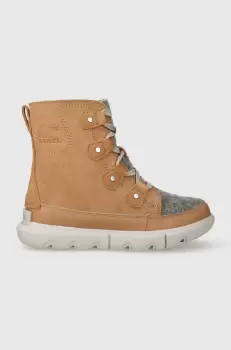 Sorel botine EXPLORER NEXT JOAN WP FE femei, culoarea bej, cu toc plat, izolare usoara, 2068791253 imagine