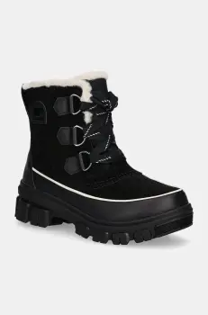 Sorel cizme de piele TORINO V WP OUTDRY femei, culoarea negru, cu toc plat, izolat, 2106701010 imagine