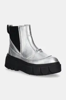 Sorel ghete chelsea de piele CARIBOU X BOOT CHELSEA W femei, culoarea argintiu, cu platforma, 2048441034 imagine