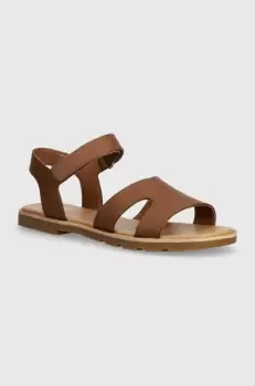 Sorel sandale de piele ELLA III ANKLE STRAP femei, culoarea maro, 2076821242 imagine