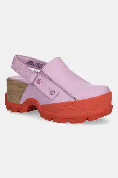 Sorel sandale de piele ROAMN CLOG RBR femei, culoarea violet, cu platforma, 2113141572 imagine