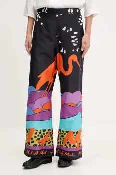 Sportalm pantaloni din amestec de matase culoarea bleumarin, drept, high waist, 650174 imagine