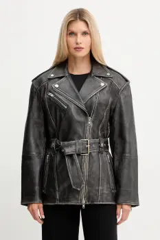 Stand Studio geaca de piele Leona culoarea negru, de tranzitie, oversize, 66547-7830 imagine