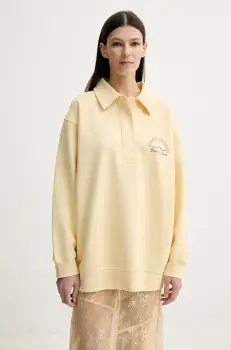 Stand Studio hanorac de bumbac Emberynn femei, culoarea galben, cu imprimeu, 66456-8505 imagine