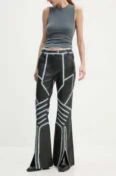 Stand Studio pantaloni de piele Moto Trousers Detailed femei, culoarea negru, evazati, high waist, 62287-7030 imagine