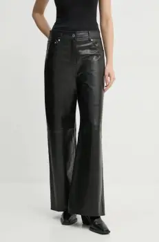 Stand Studio pantaloni de piele Mylah femei, culoarea negru, lat, high waist, 66393-7830 imagine