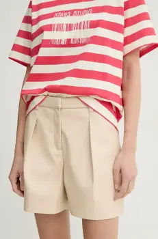 Stand Studio pantaloni scurti Belen femei, culoarea bej, neted, high waist, 66488-8006 imagine