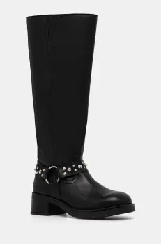 Steve Madden ghete de piele Brenna femei, culoarea negru, cu toc drept, SM11003351 imagine