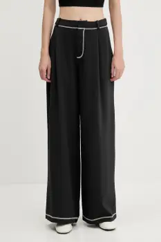 Stine Goya pantaloni culoarea negru, lat, high waist, SG-PF25-P093-2369 imagine