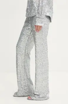 Stine Goya pantaloni femei, culoarea argintiu, drept, high waist, P004-2260 imagine