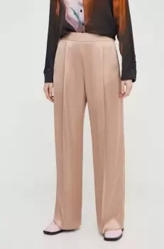 Stine Goya pantaloni femei, culoarea bej, lat, high waist imagine