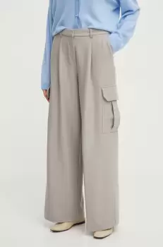 Stine Goya pantaloni femei, culoarea gri, lat, high waist imagine