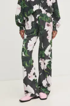 Stine Goya pantaloni femei, culoarea gri, lat, high waist, SG-PS25-P009-2259 imagine