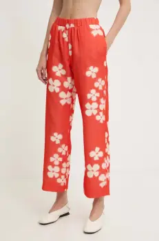 Stine Goya pantaloni femei, culoarea portocaliu, drept, high waist, SG5868 imagine