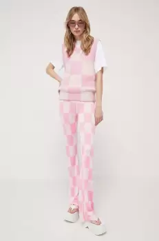 Stine Goya pantaloni femei, culoarea roz, evazati, high waist imagine