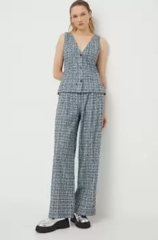 Stine Goya pantaloni femei, culoarea verde, lat, high waist imagine