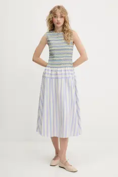 Stine Goya rochie din bumbac culoarea bej, midi, evazati, SG-PF25-D126-2367 imagine