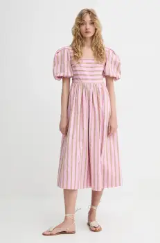 Stine Goya rochie din bumbac culoarea roz, midi, evazati, SG-SS25-D113-2344 imagine