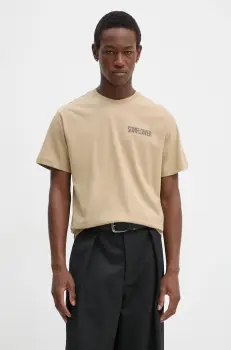 Sunflower tricou din bumbac barbati, culoarea bej, cu imprimeu, 2041 imagine