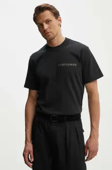 Sunflower tricou din bumbac barbati, culoarea negru, cu imprimeu, 2013 imagine