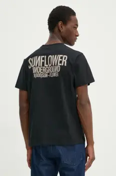 Sunflower tricou din bumbac barbati, culoarea negru, cu imprimeu, 2038. imagine