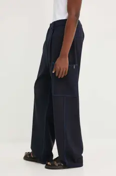 Sunnei pantaloni din lana culoarea albastru marin, drept, RTWMBOT007 imagine