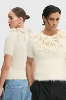 Sunnei pulover de lana culoarea bej, calduros, RTWXKNW008 imagine