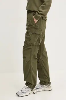 Superdry pantaloni de bumbac culoarea verde, lat, high waist, W7011070A-2LX imagine