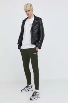 Superdry pantaloni de trening culoarea verde, neted imagine