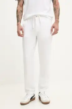 Superdry pantaloni din in barbati, culoarea alb, drept, M7011318A-01C imagine