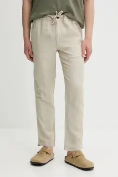 Superdry pantaloni din in culoarea bej, mulata, M7011318A-S1F imagine